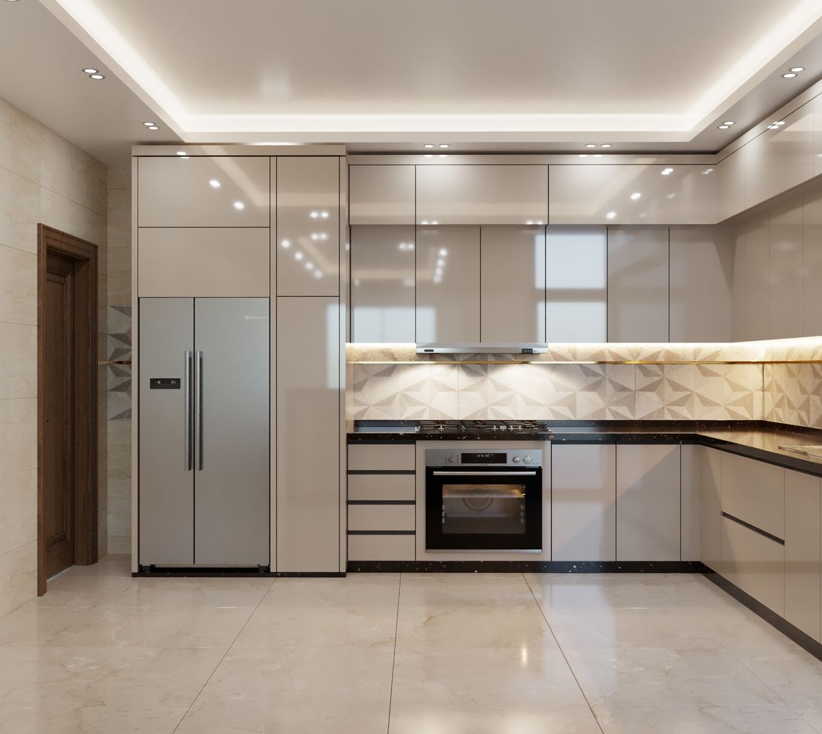 Luxury Chef Modular Kitchen featuring Tall Pantry Storage Rack & Spice Carousels #55